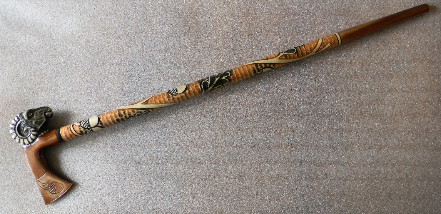 RAM HATCHET 35″ High Quality Hand Carved Wooden Walking Stick Cane Ukraine