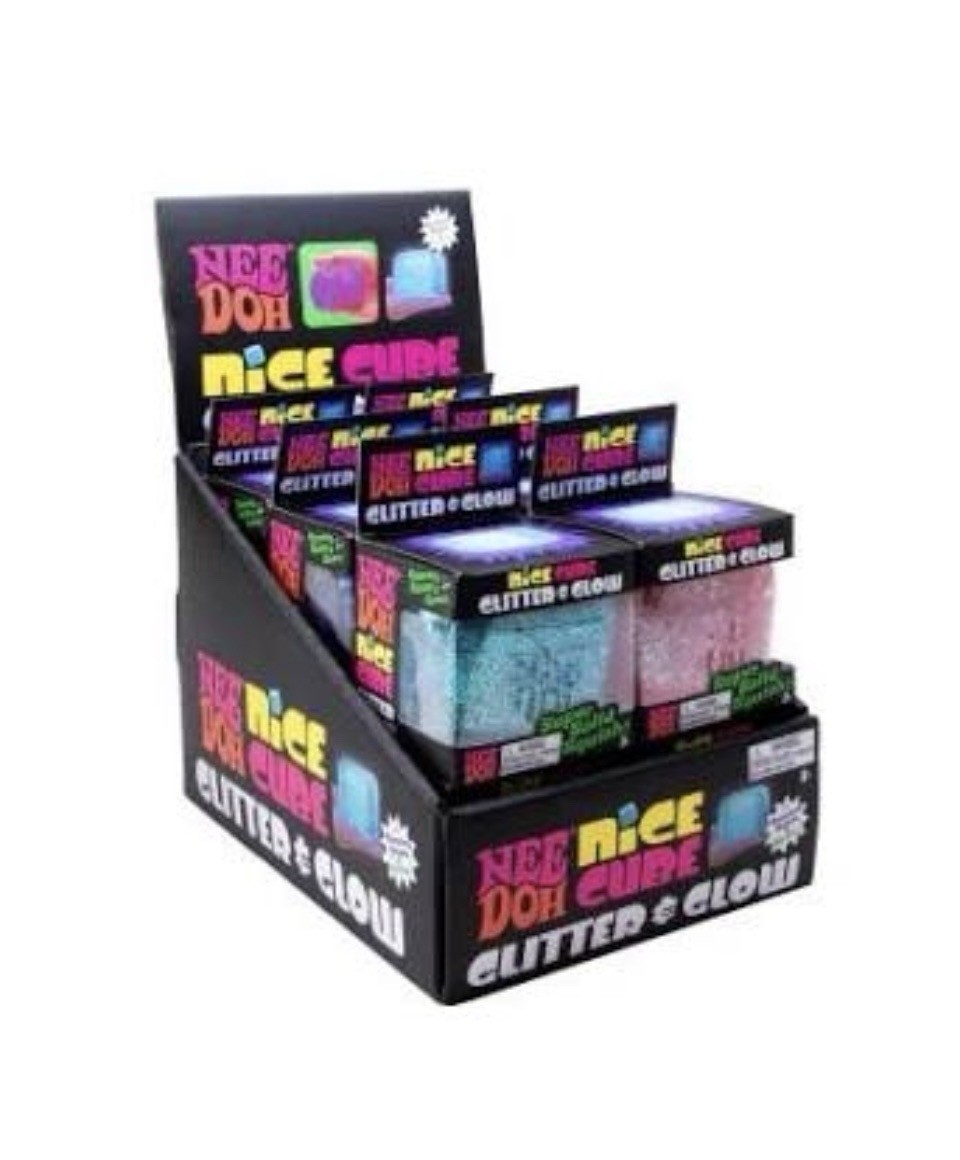 NeeDoh Nice Cube Gel Fidget Toy 2in Multicolor Glitter Glow in the Dark
