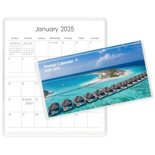 Pocket Calendar 2025-2026 for Purse, 2025-2026 Pocket Planner 24 Months Beach