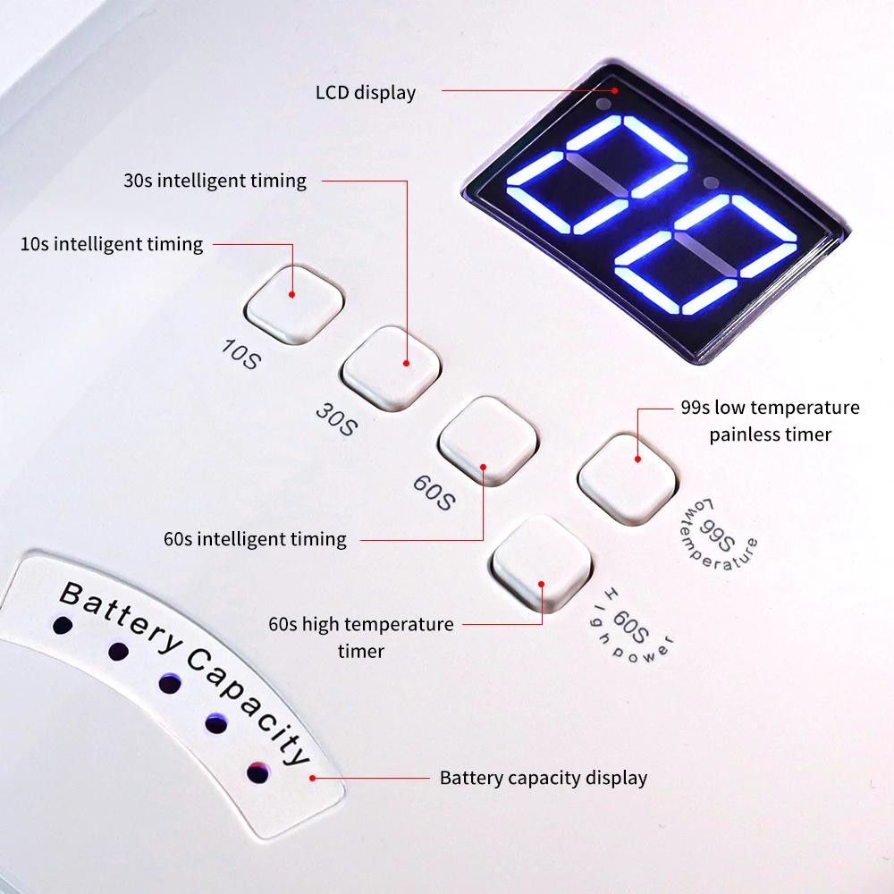 48W Wireless Rechargeable Cordless LED/UV Nail Lamp Gel Polish Quick Nail Dryer