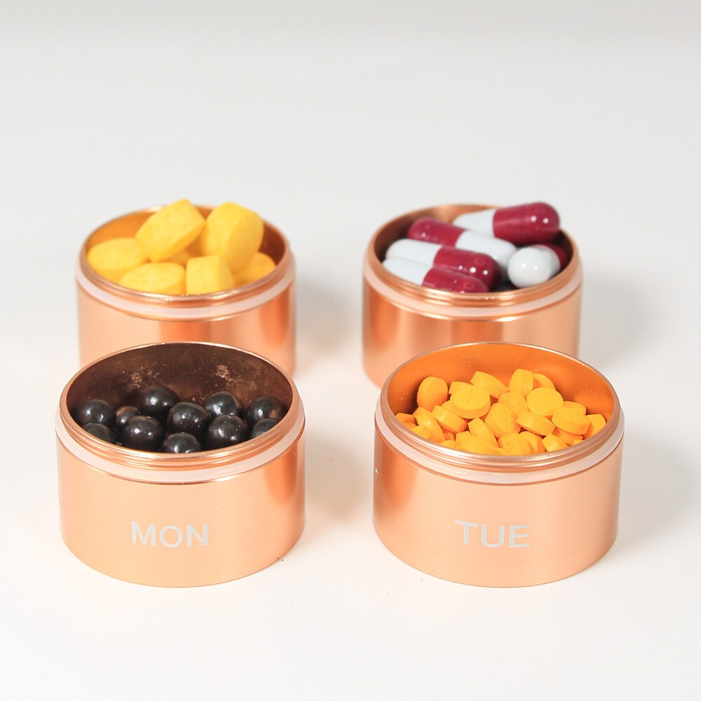 Metal Moisture Proof Weekly Pill Organizer Stackable 7 Compartment Pill Box