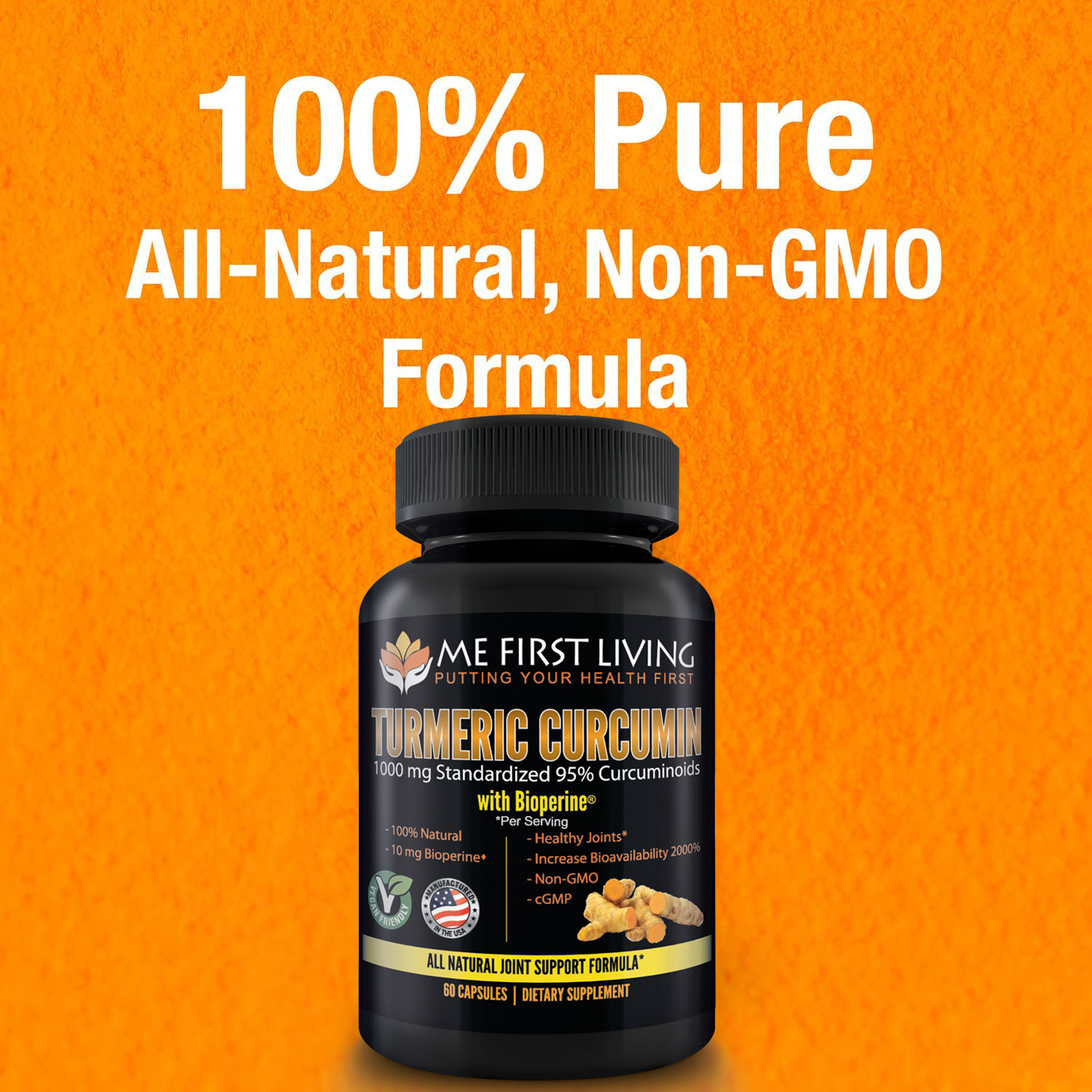 3 Bottles – Me First Living Turmeric Extract 95% Curcuminoids 1000mg + Bioperine