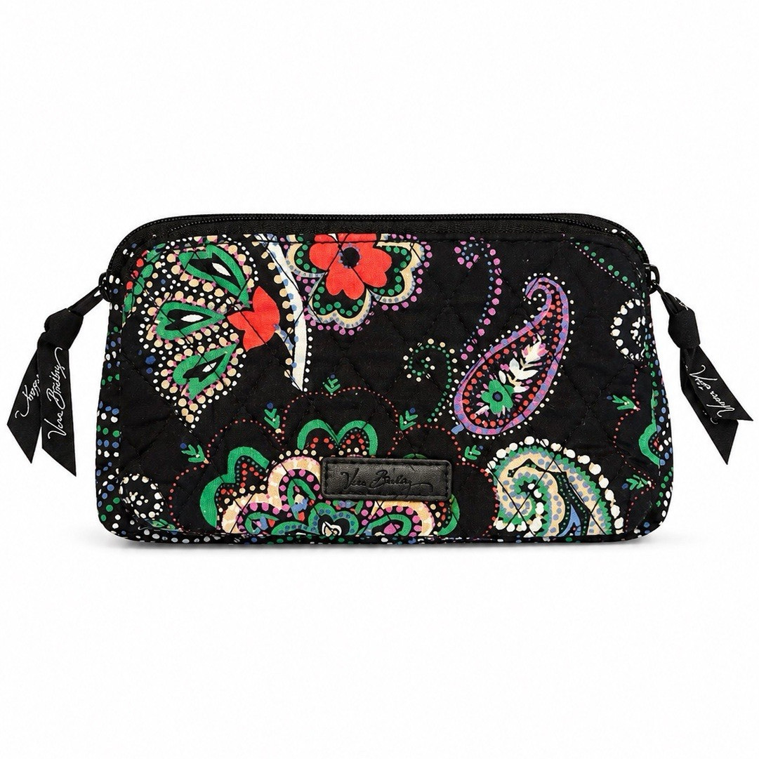Vera Bradley Quilted Zip Makeup Bag Black Multicolor Paisley