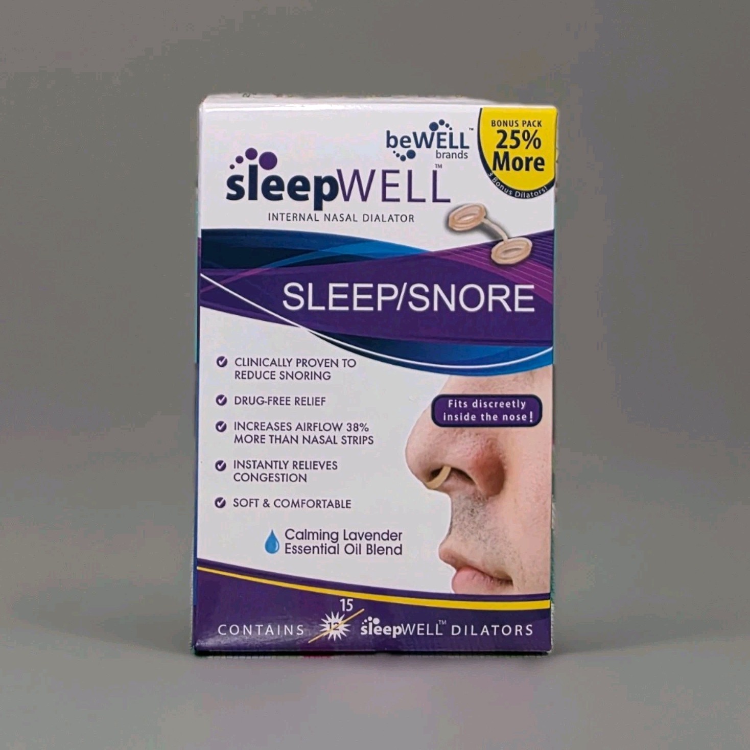 15 ct sleepWELL Nasal Dilator SLEEP/SNORE Snoring/congestion lavender sz med