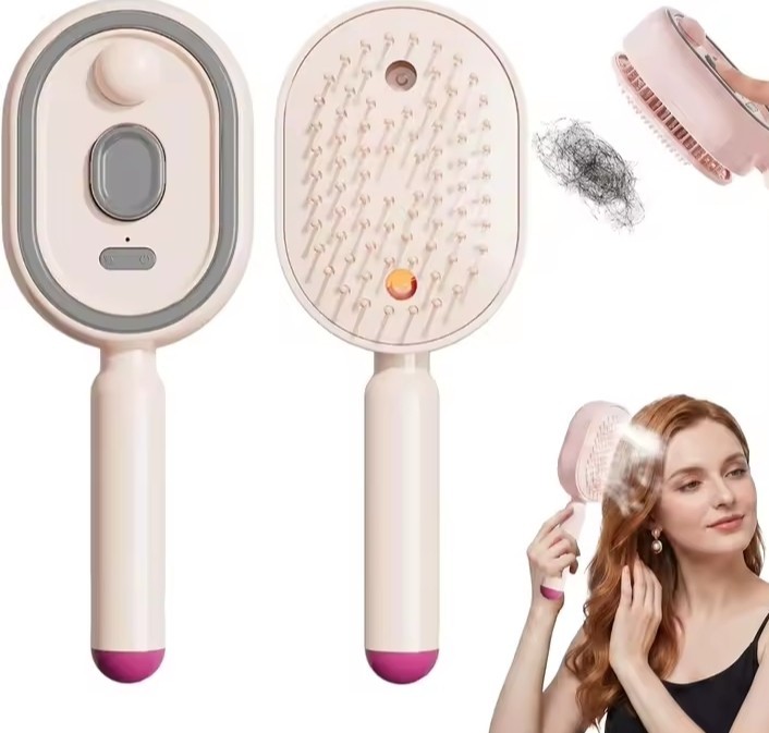 Electric Steaming Hair Straightener Brush Rechargeable Detangling Massage Spray