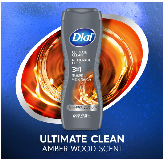Dial Men 3 in 1 Body, Hair and Face Wash, Ultimate Clean, 16 Fl Oz, Pack of 4, A