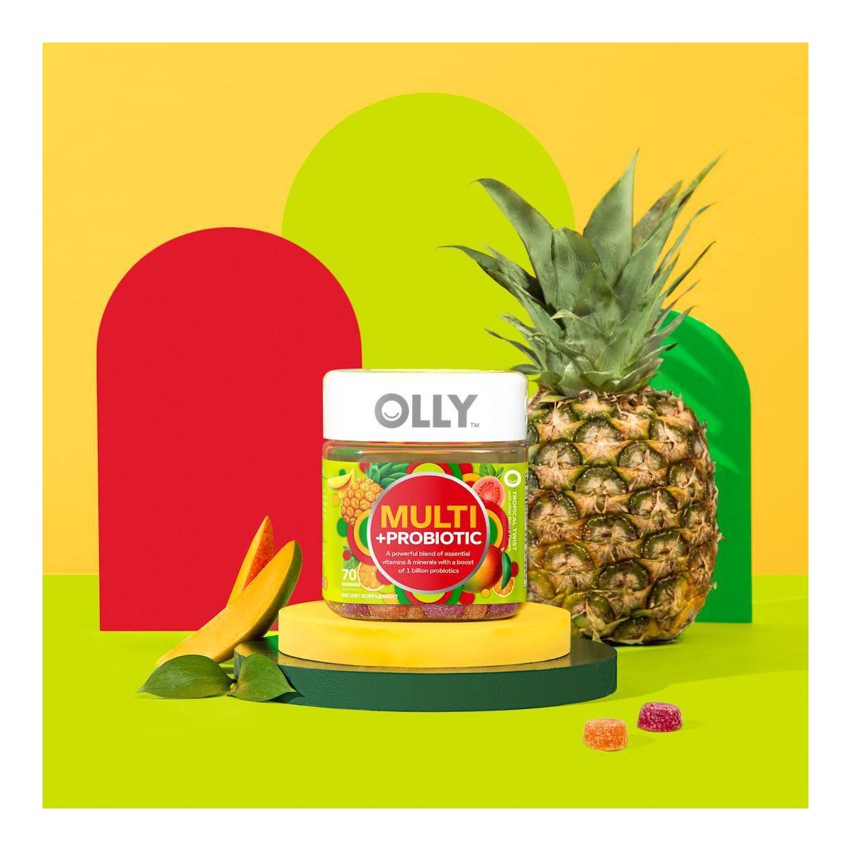 OLLY Adult Multivitamin + Probiotic Supplement Gummies – 70ct: Tropical Fruit