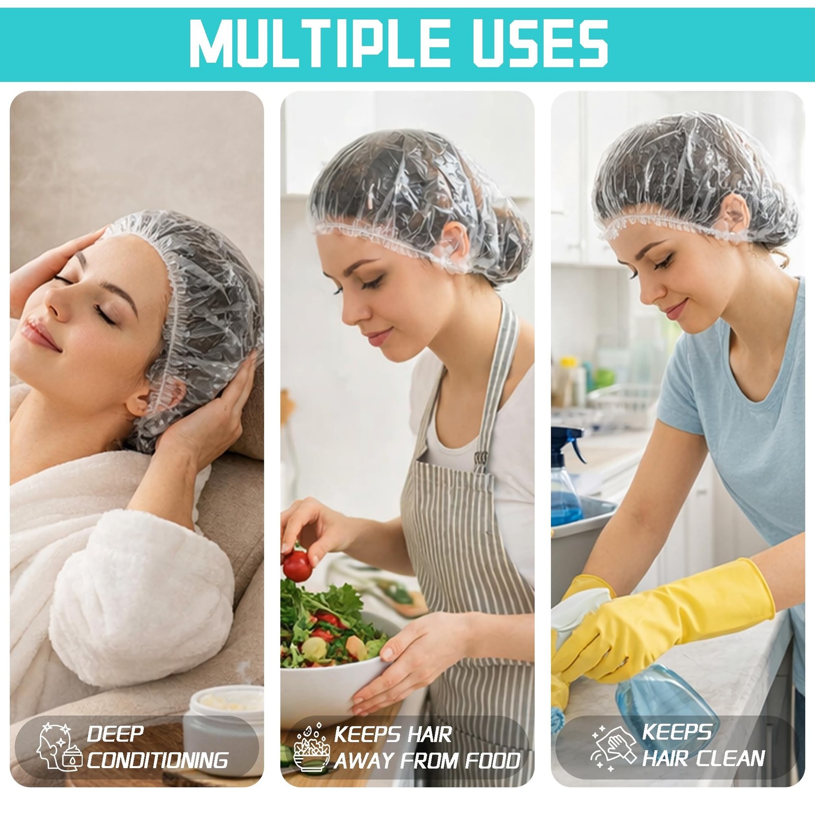 100 Pcs Disposable Shower Caps for Women & Men, Plastic Shower Cap Waterproof…