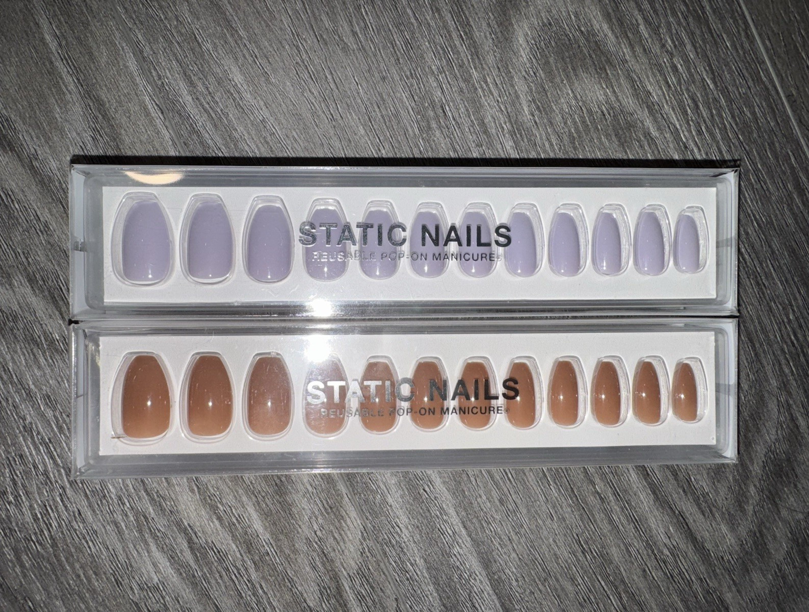 Static Nails Oval Full Cover Shiny Press-On Nails Set, Brown & Purple (2 Pk)