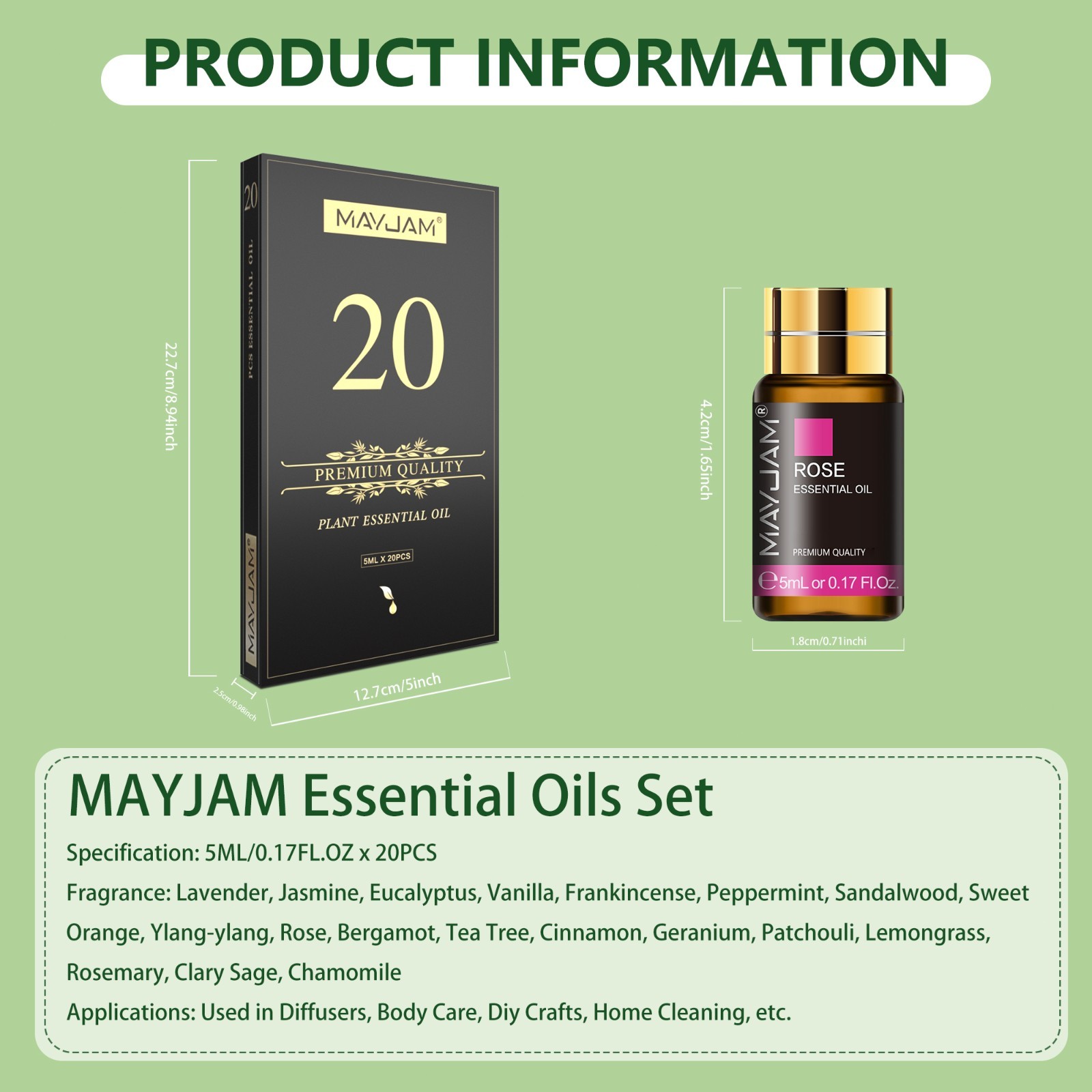 MAYJAM 20Pcs Essential Oil Set Aromatherapy Gift Kit 100% Pure Oils for Diffuser
