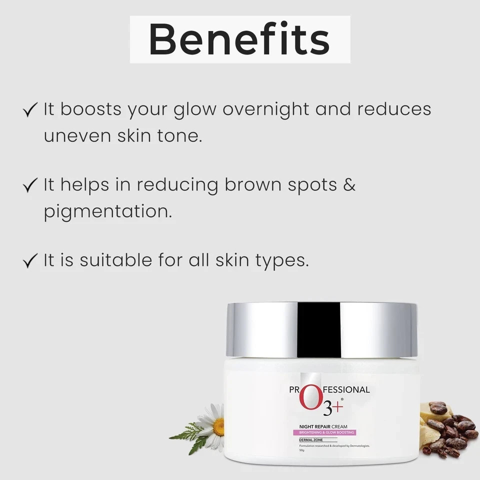 O3+ Night Repair Cream Brightening Glow Boosting Dermal Zone 50g