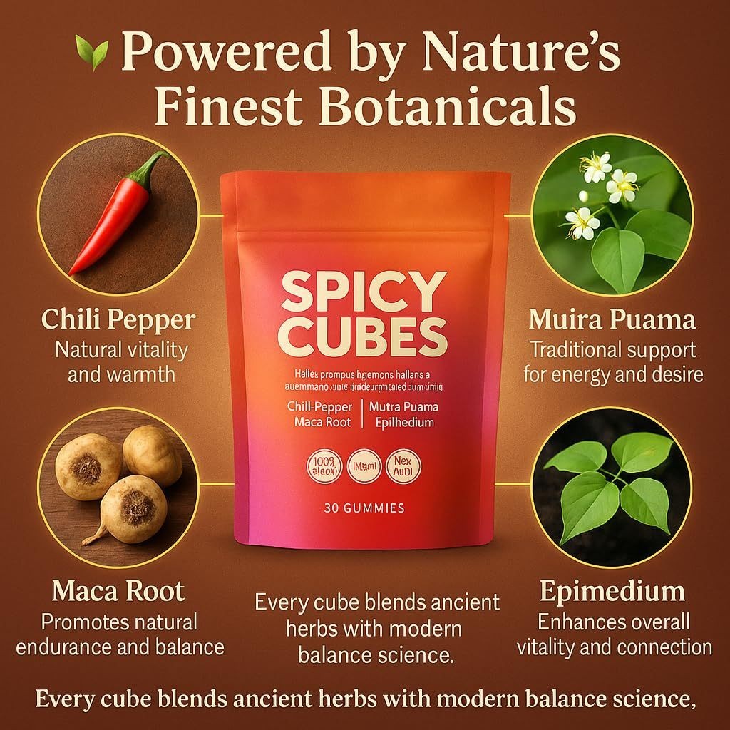 Spicy Cubes Hot Peach Gummies With Chili Pepper, Maca Root And Muira Puama Gummy