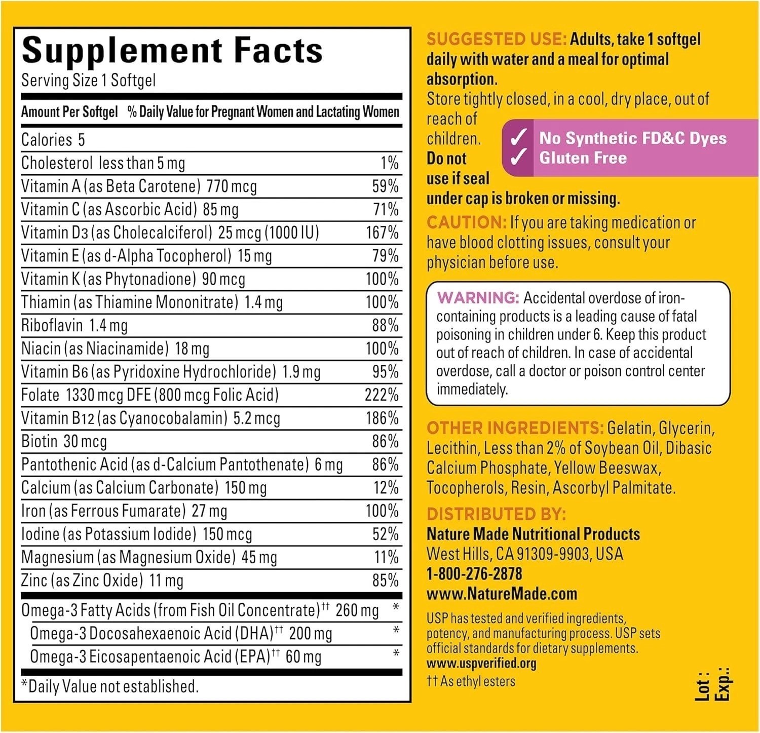 Nature Made Prenatal Softgels with Folic Acid + DHA – 110 Count (110-Day Supply)