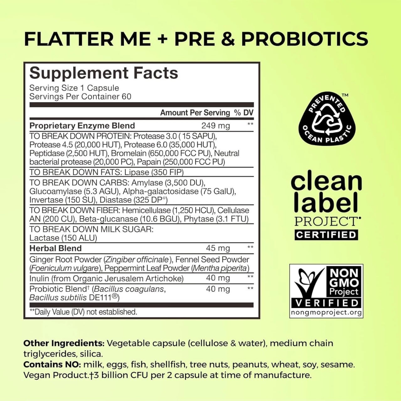 HUM Flatter Me Digestive Enzymes with Probiotics & Prebiotics Formula 60 Serving