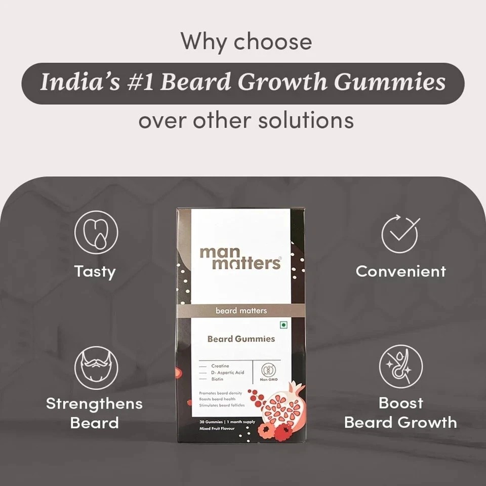 Man Matters Beard Gummies for Men 30 Days Pack Thicken Beard Stimulates Follicle