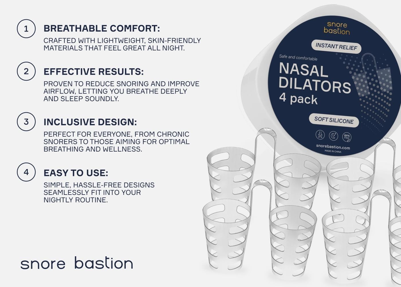 Nasal Dilators for Sleeping – 4 of X-Large ONLY (XL) Soft Silicone Nasal Cones –