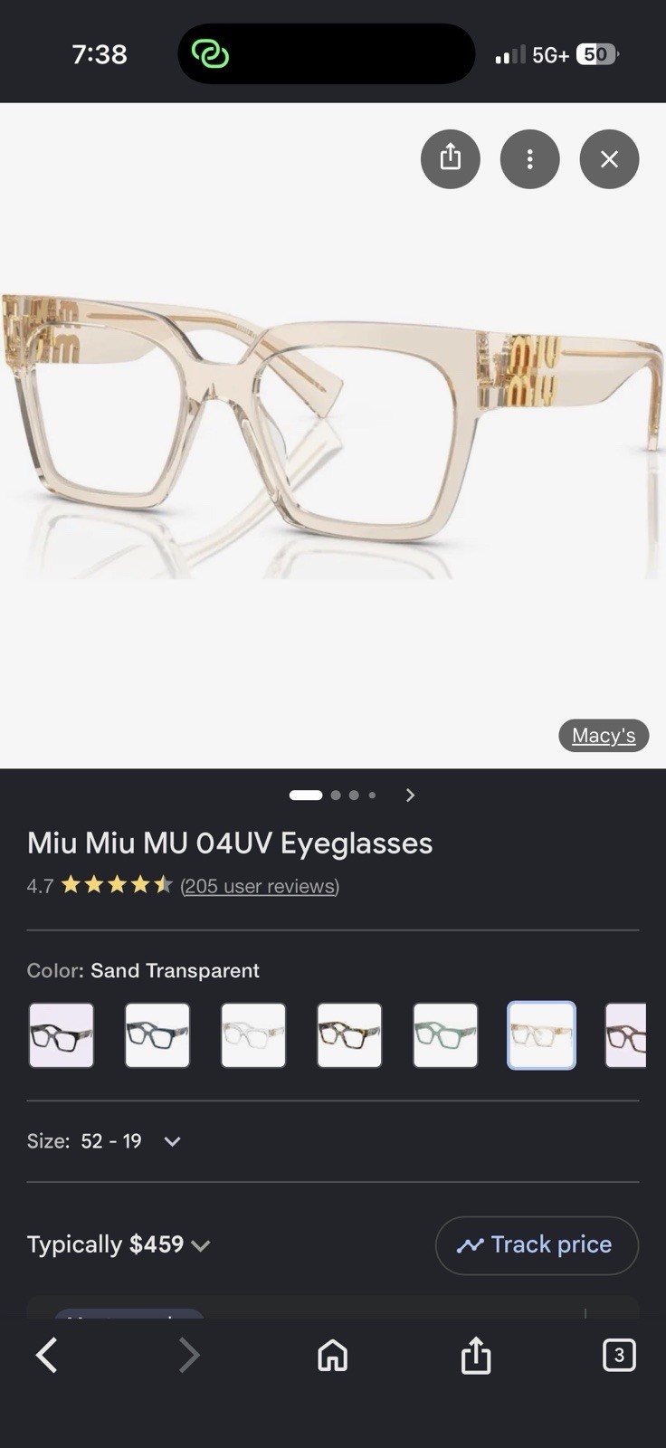 Miu Miu UV LUXURYBrand Sand Transparent Square Full Rim Eyeglasses