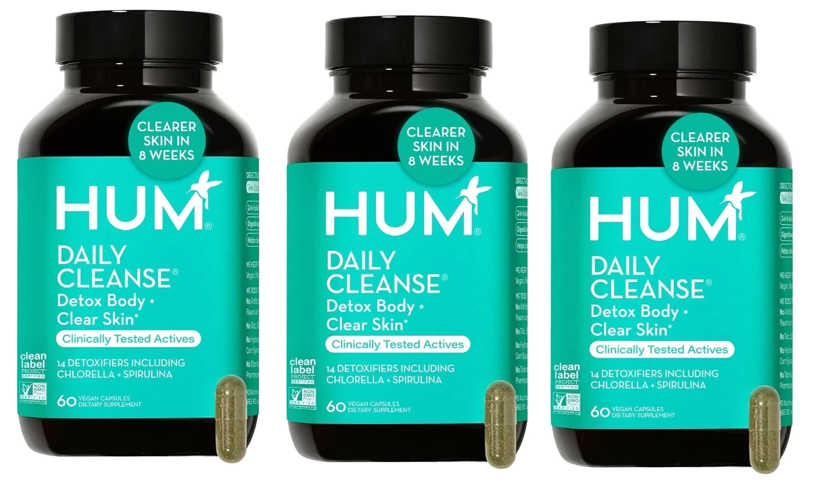 Pack of 3 – HUM Daily Cleanse Acne Supplement – 60 Capsules Free Shipping US