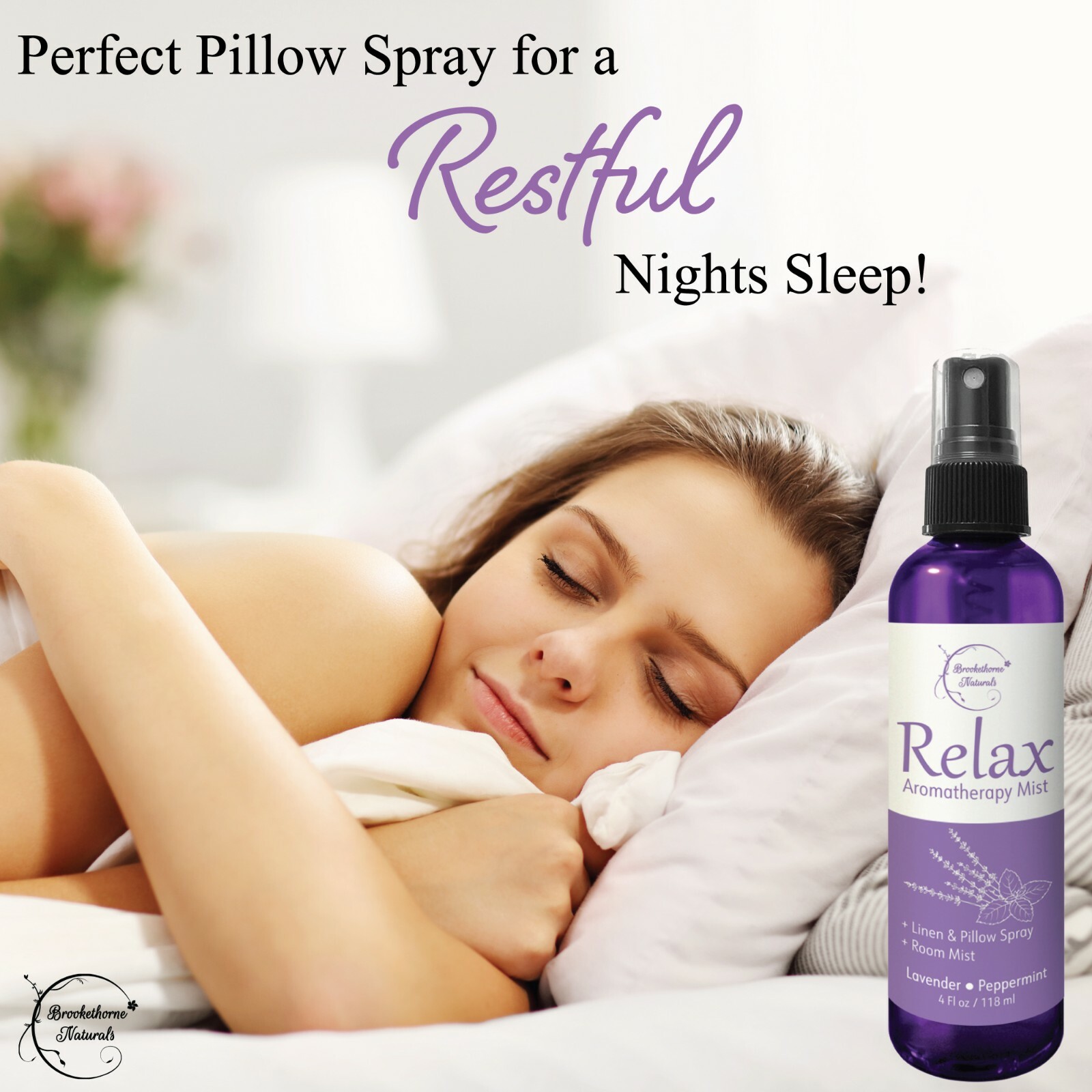 Relax Aromatherapy Spray – Lavender & Peppermint – Room, Linen & Pillow Mist 4oz