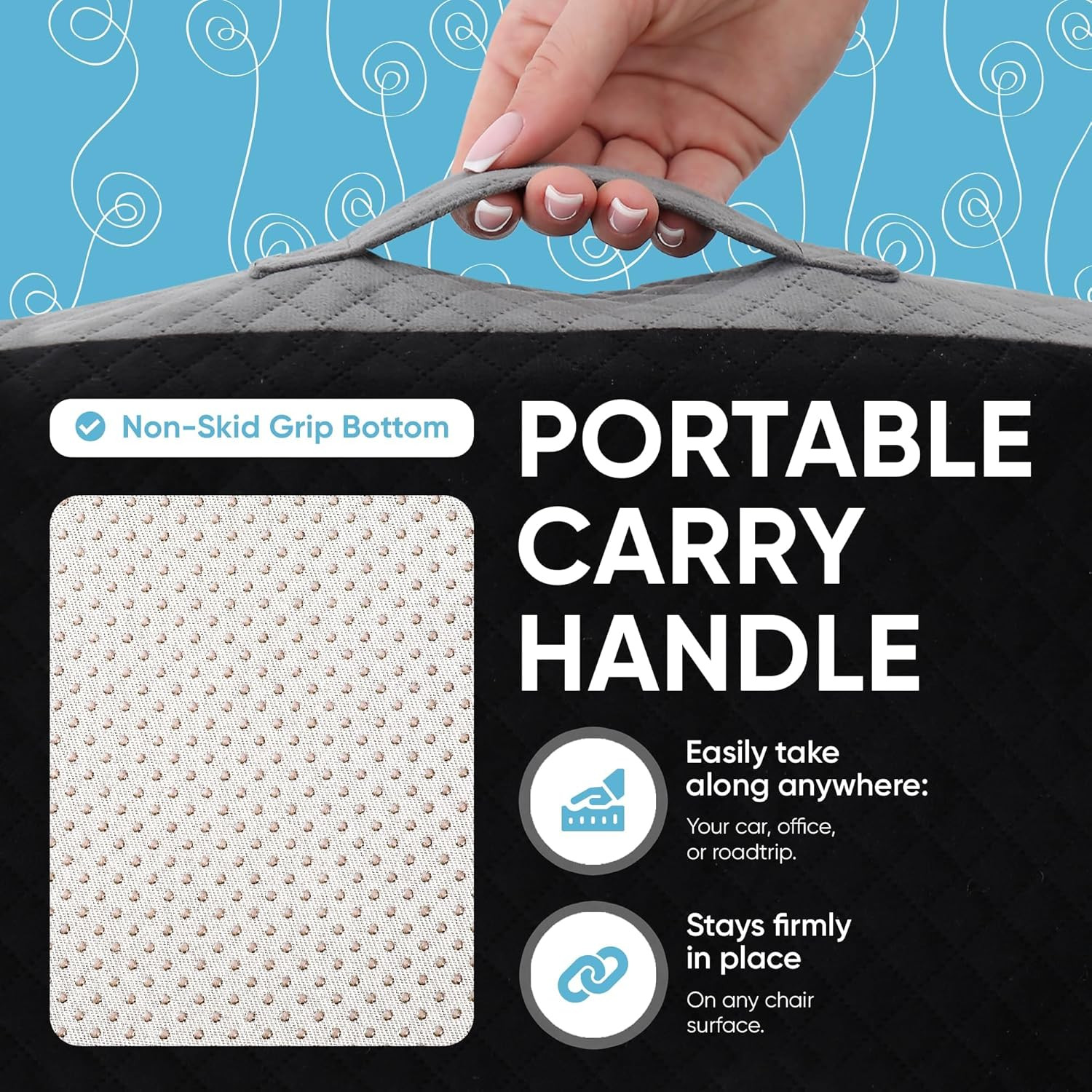 Large Seat Cushion (19” X 17” X 3”) Memory Foam for Office Chair, Wheelchair Cus