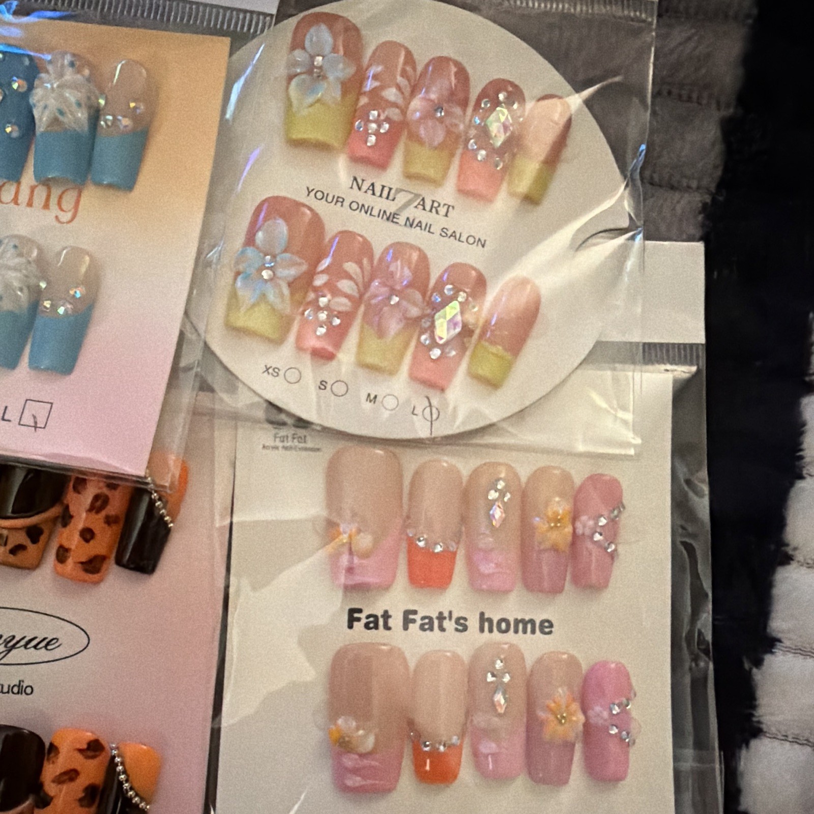 Press-On Nails Square 3D Floral Multicolor Full Cover Pre-Designed