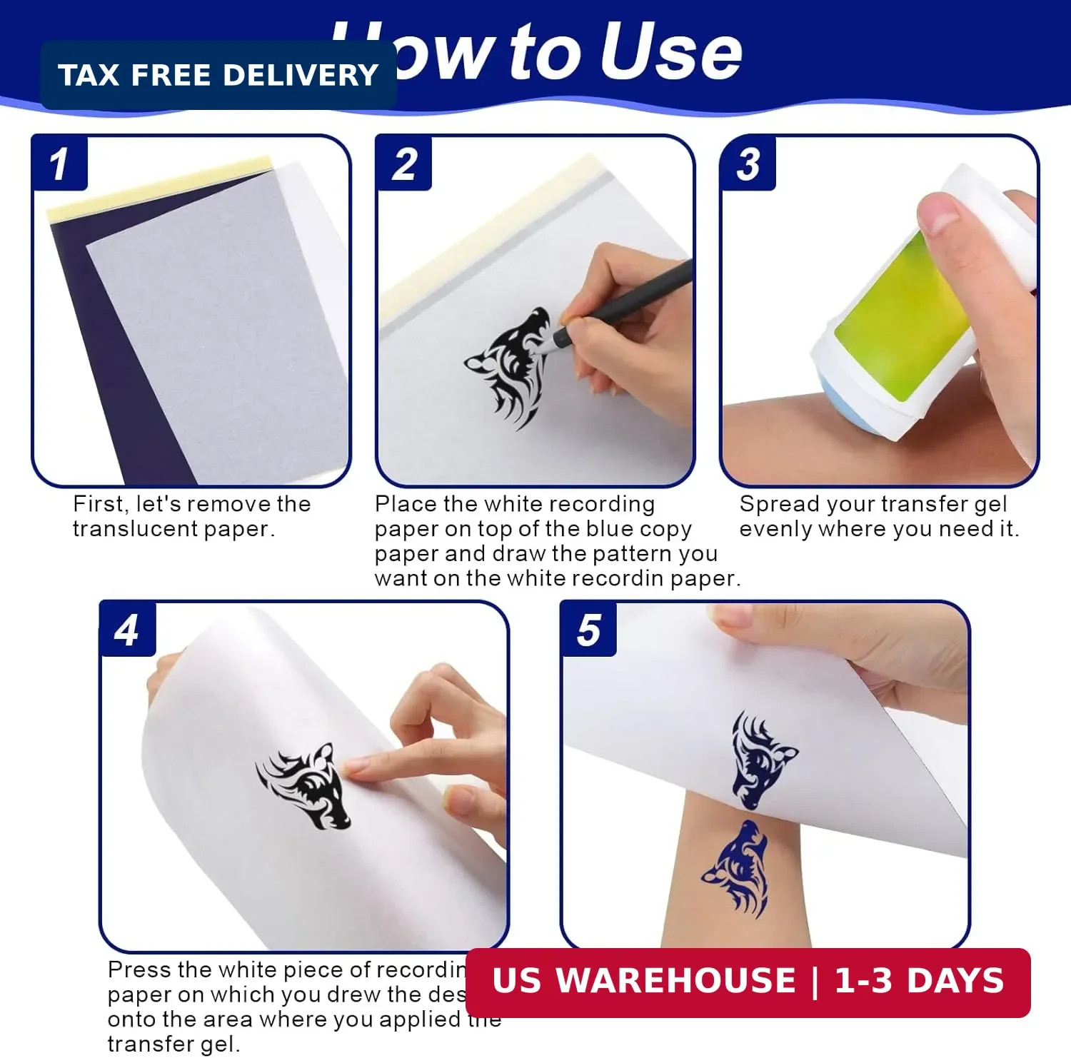 Phinus Tattoo Transfer Paper, 50 Sheets of Tattoo Stencil Paper, 8.25 X 11.75 in