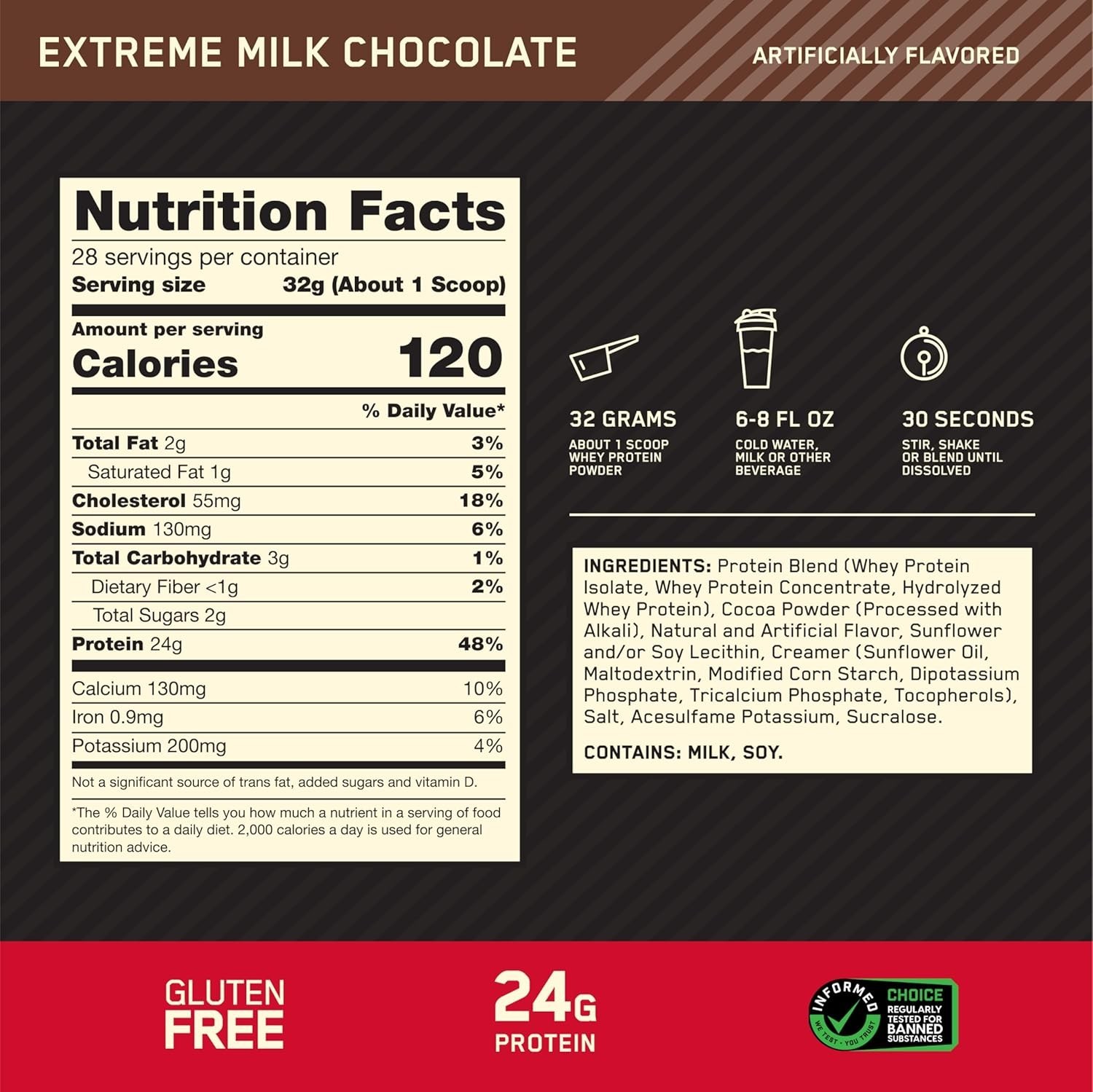 Optimum Nutrition Gold Standard 100% Whey Protein Powder, Extreme Milk Chocolate