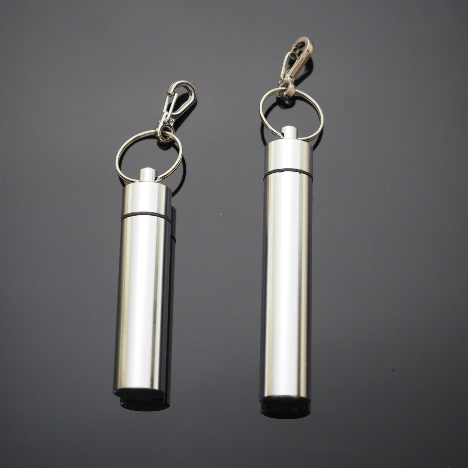 Waterproof Aluminum Pill Container Capsule Bottle Keychain Over 3″ Long – Choose