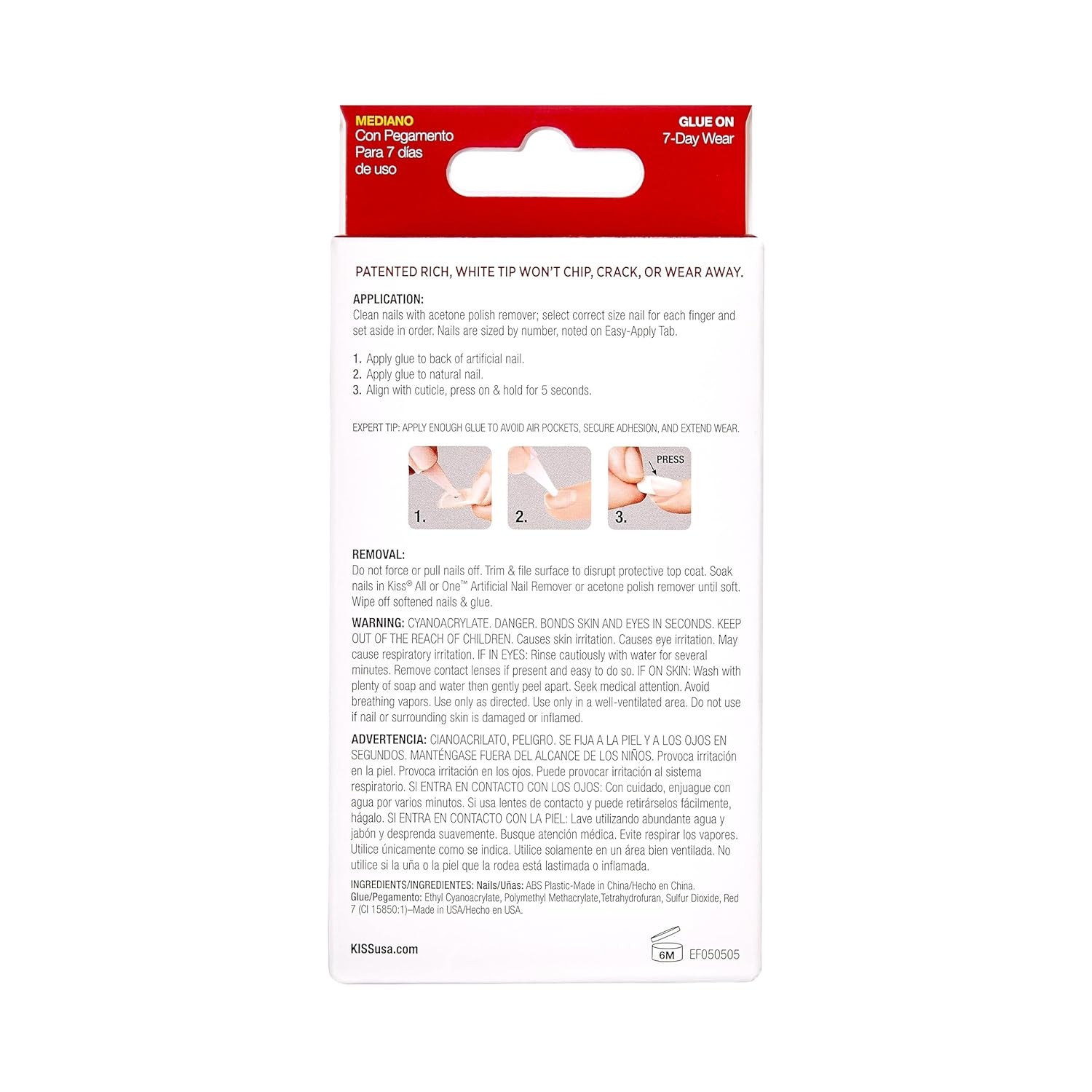 Everlasting, Press-On Nails, Nail glue included, ‘Infinite’, French, Medium Size