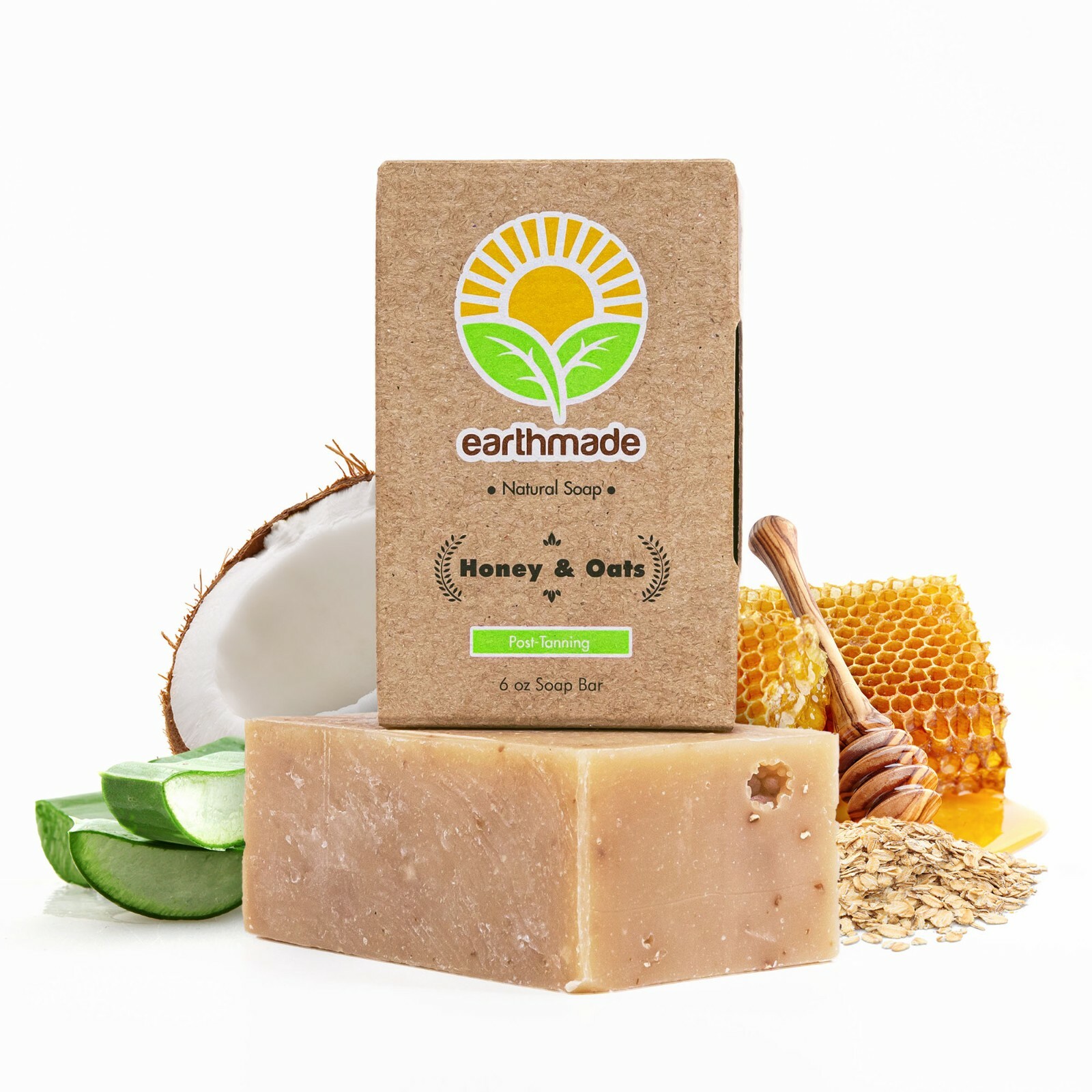 Earthmade Honey and Oats Soap, All-natural Body Soap with Aloe Vera