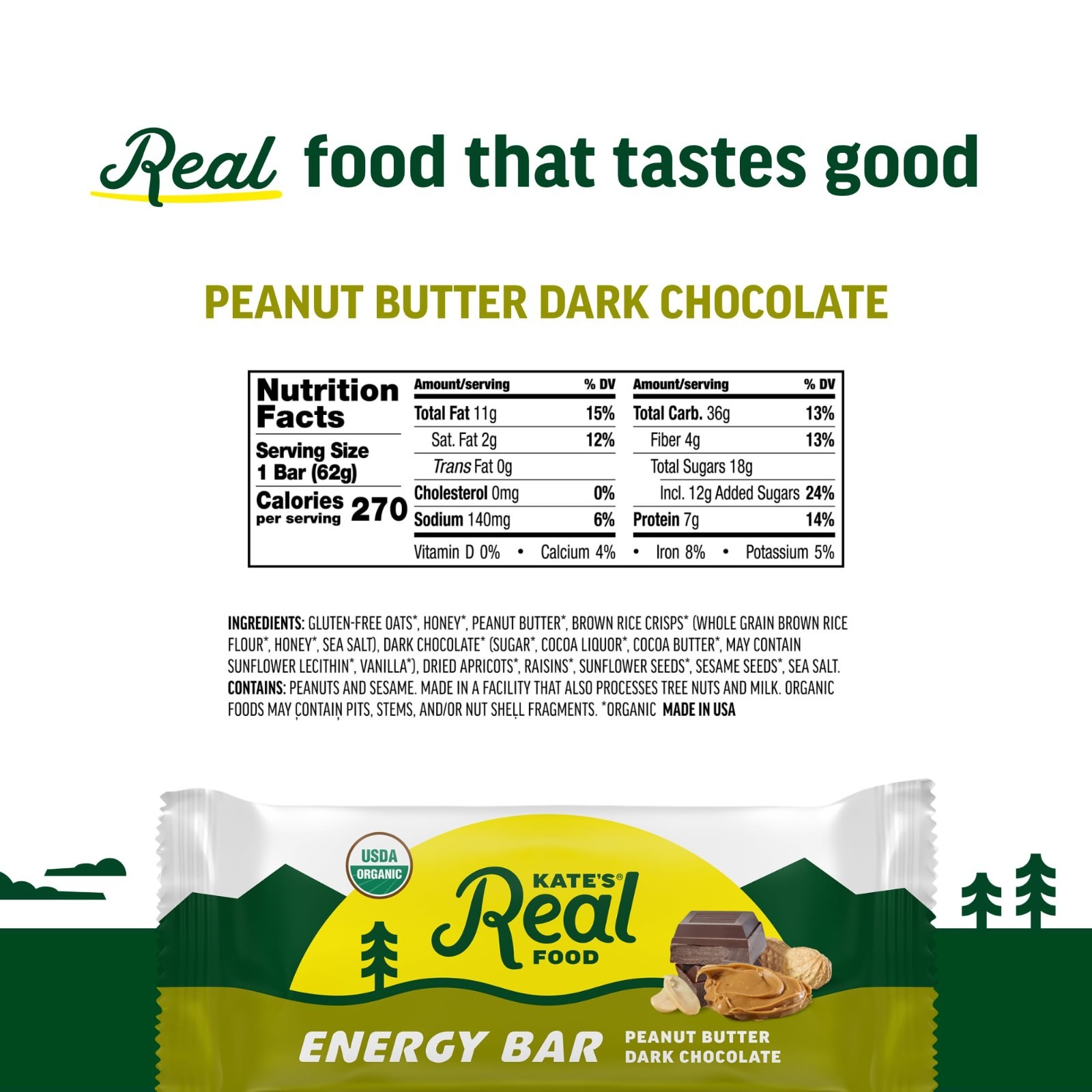 Organic Energy Bars – Non-GMO, Gluten-Free, All-Natural Snack – Peanut Butter &