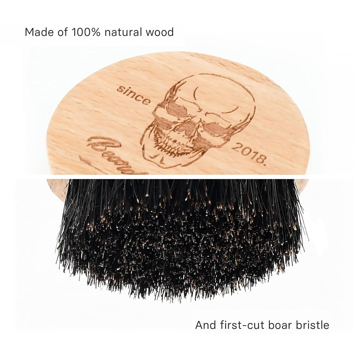 Small and round Beard Brush, Pocket Travel Men’S Wooden Boar Bristle Hair Beard