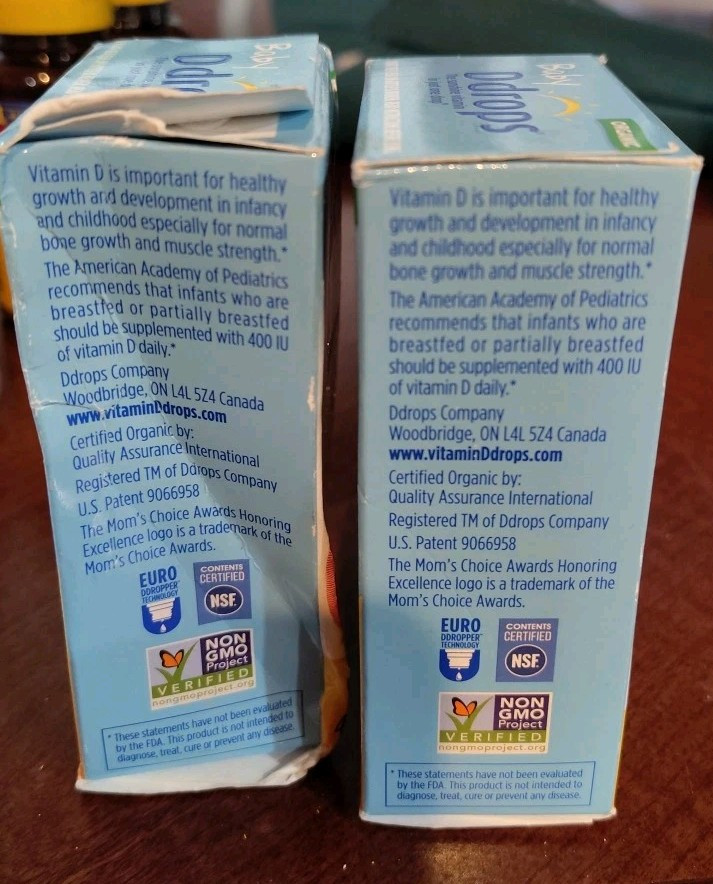 2 Pack Baby Ddrops Liquid Vitamin D3 Drops, 400IU per Drop Exp. 5/27
