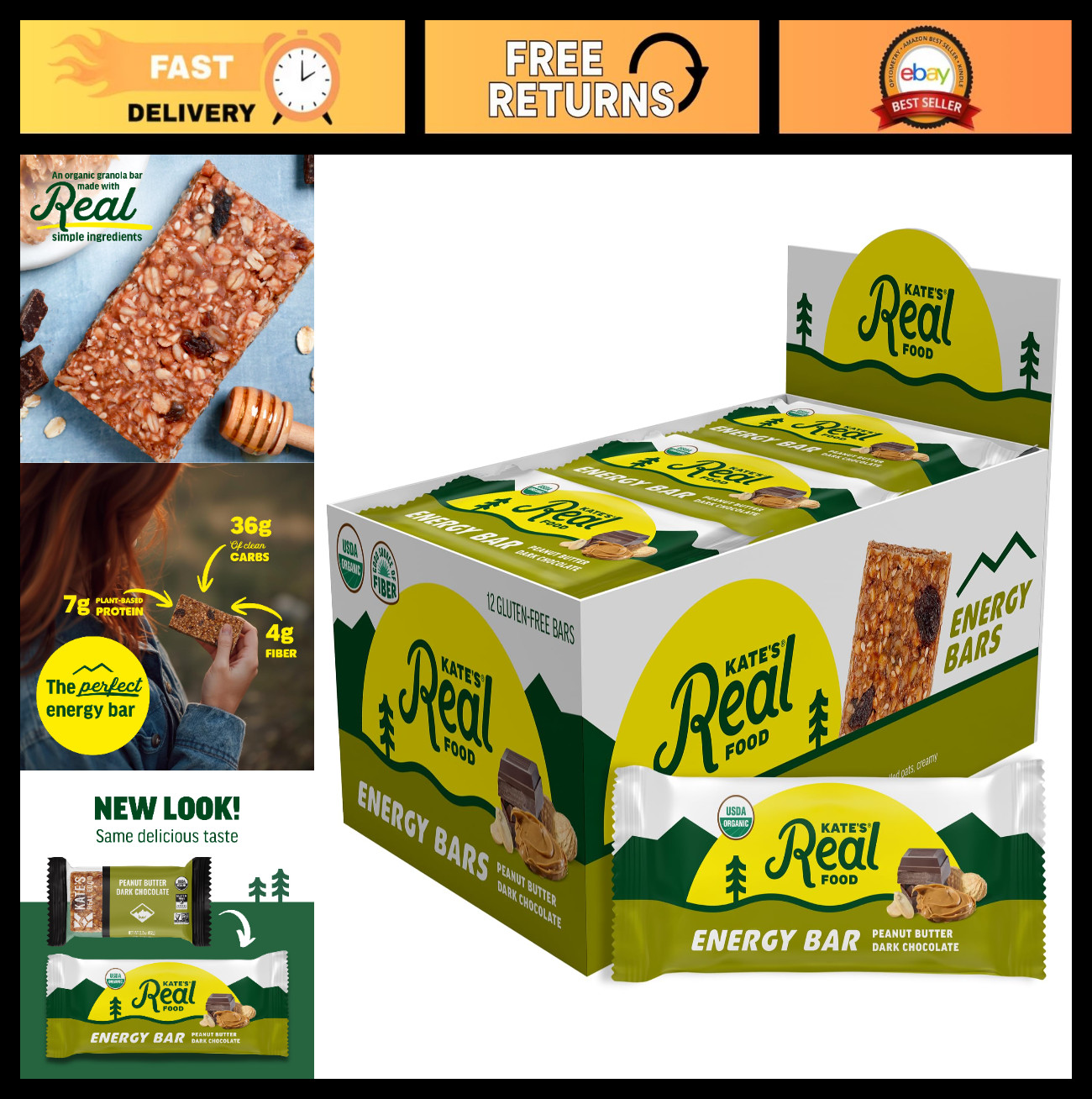 Organic Energy Bars – Non-GMO, Gluten-Free, All-Natural Snack – Peanut Butter &