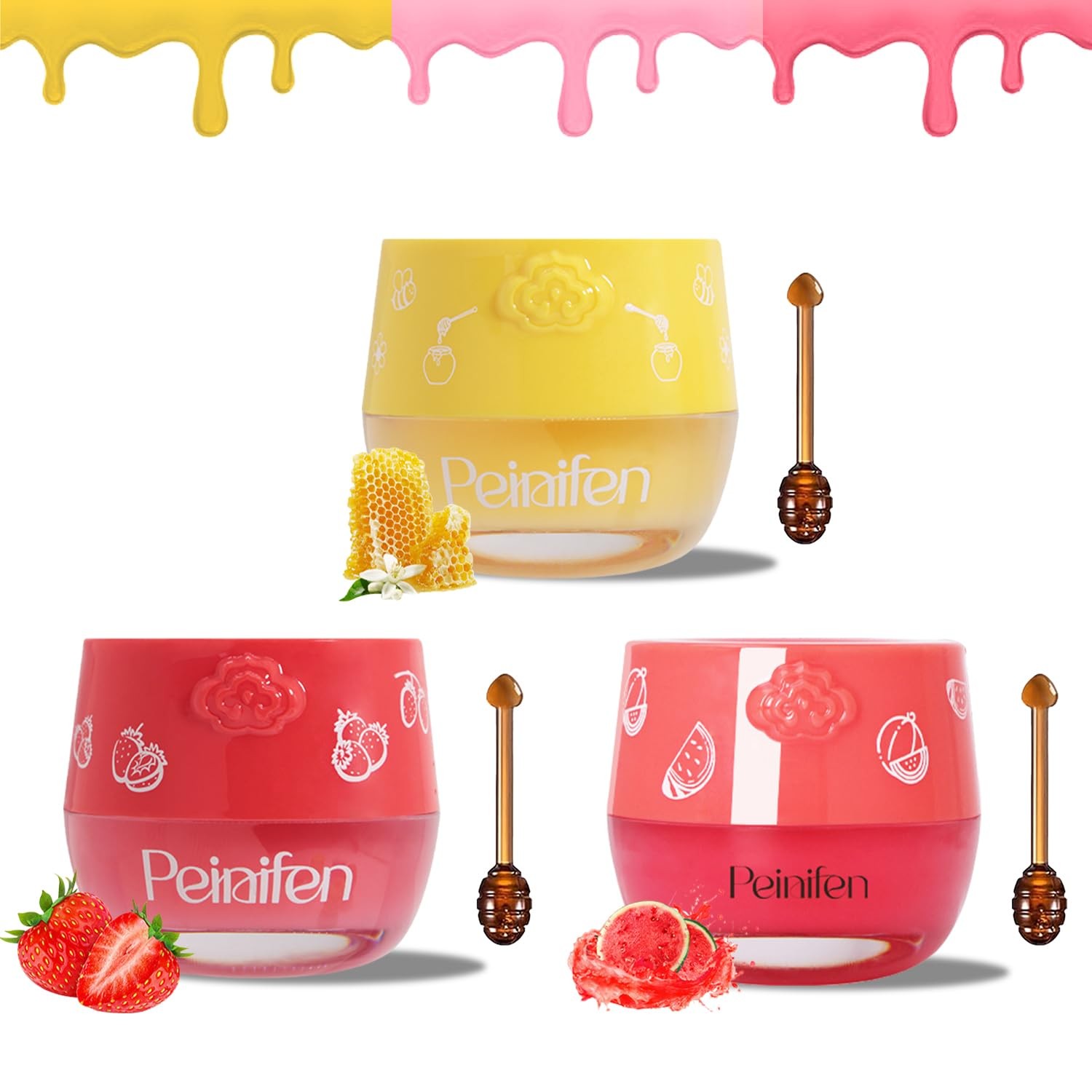 Bee Lip Balm Honey Pot, Galentines & Valentines 3 Count (Pack of 1), clear