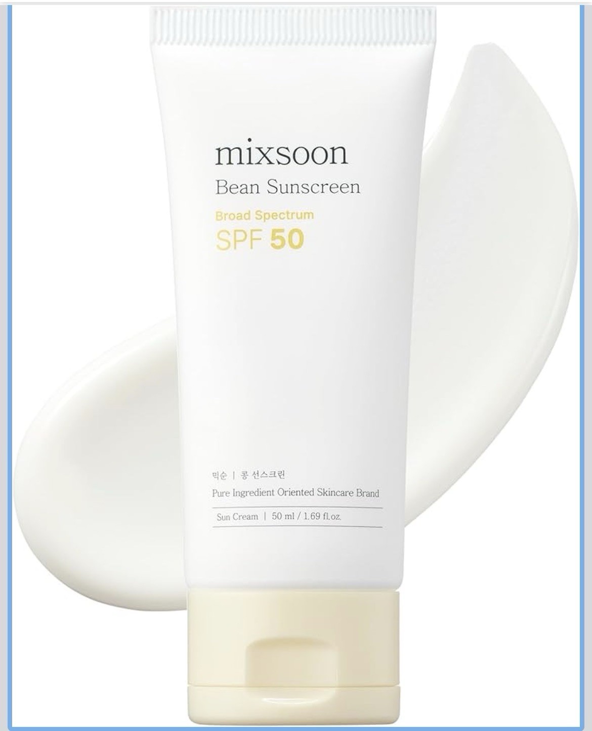mixsoon Bean Sunscreen SPF 50 Broad Spectrum Cream, Fragrance Free 1.69 fl oz