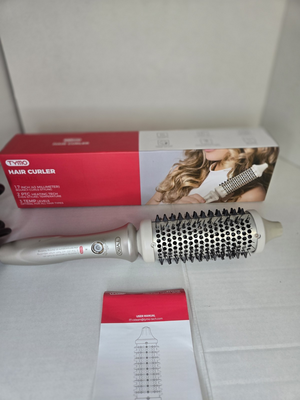 TYMO STYLUX Curling Brush 1.7in Ceramic, 3 Heat, 410°F White