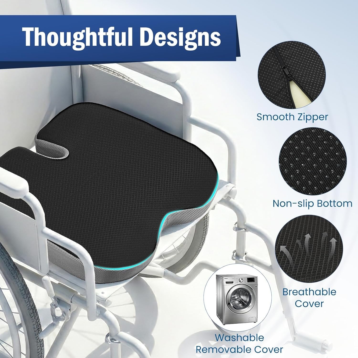 Wheelchair Cushion Foam Coccyx Heavy Duty Seat Office Bench Car Tailbone Pain 3″