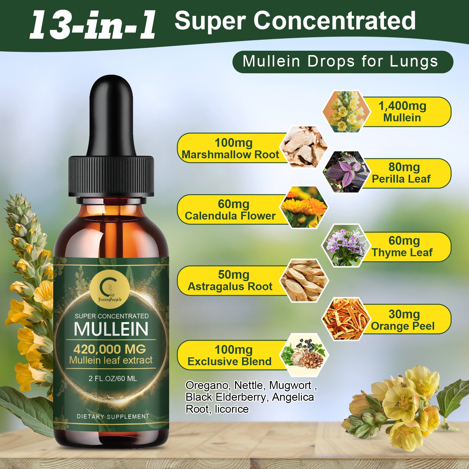 2 PACK Mullein Drops for Lungs, Detox and Cleanse Mullein Extract Supplement