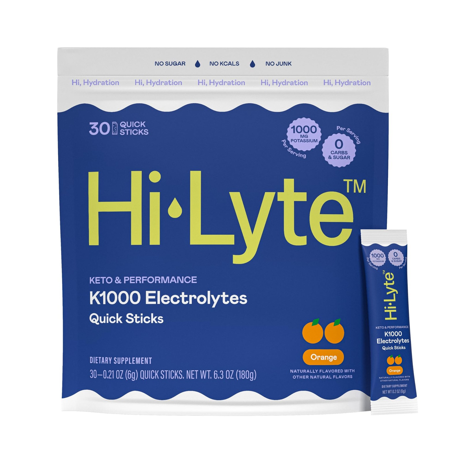 Hi-Lyte K1000 Electrolytes Powder Packets Orange, 30 6.3 Ounce (Pack of 1)