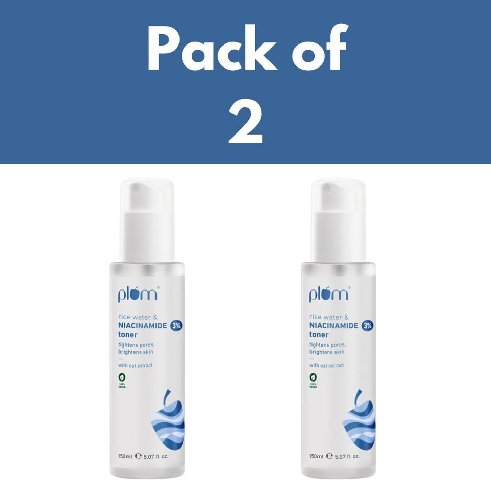 2 X Plum 3% Niacinamide & Rice Water Face Toner – With Rice Ferment 150ml