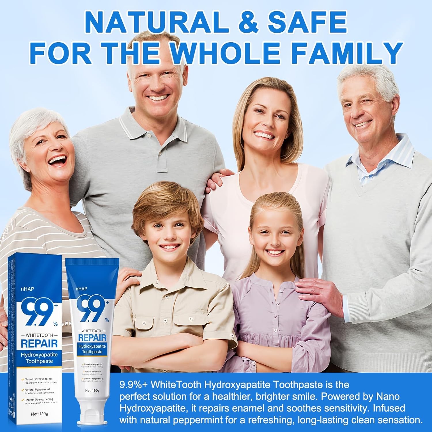 9.9% Hydroxyapatite Toothpaste 2-Pack Enamel Protection Fresh Breath 8.46oz Safe