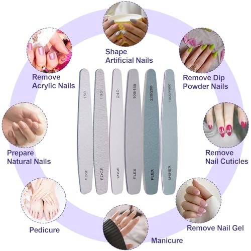 Nail File and Buffer Set, 6 Pcs Professional Nail 6 Pcs Diamond Nail File Set