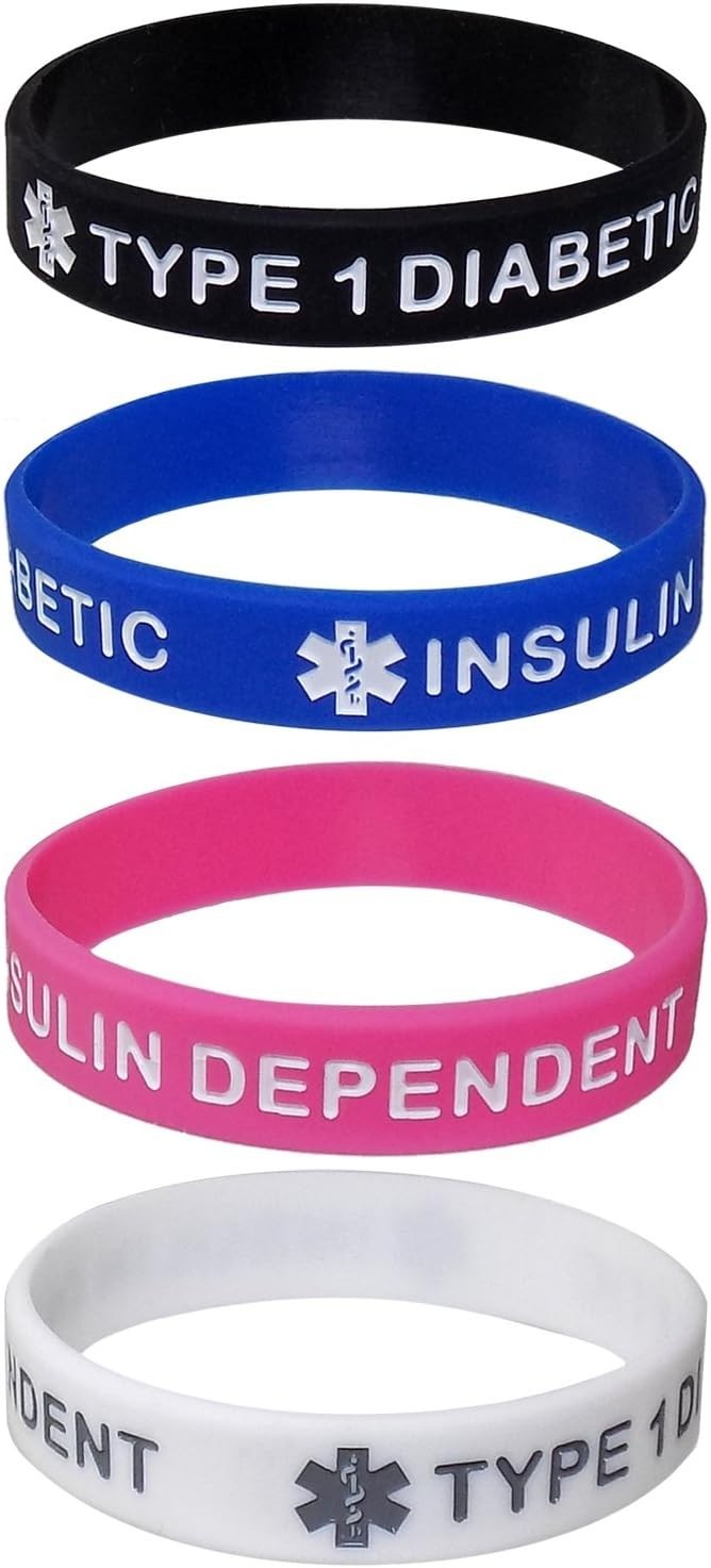 Diabetic Warning Wristbands Child Size Silicone Medical Alert Type 1 Insulin