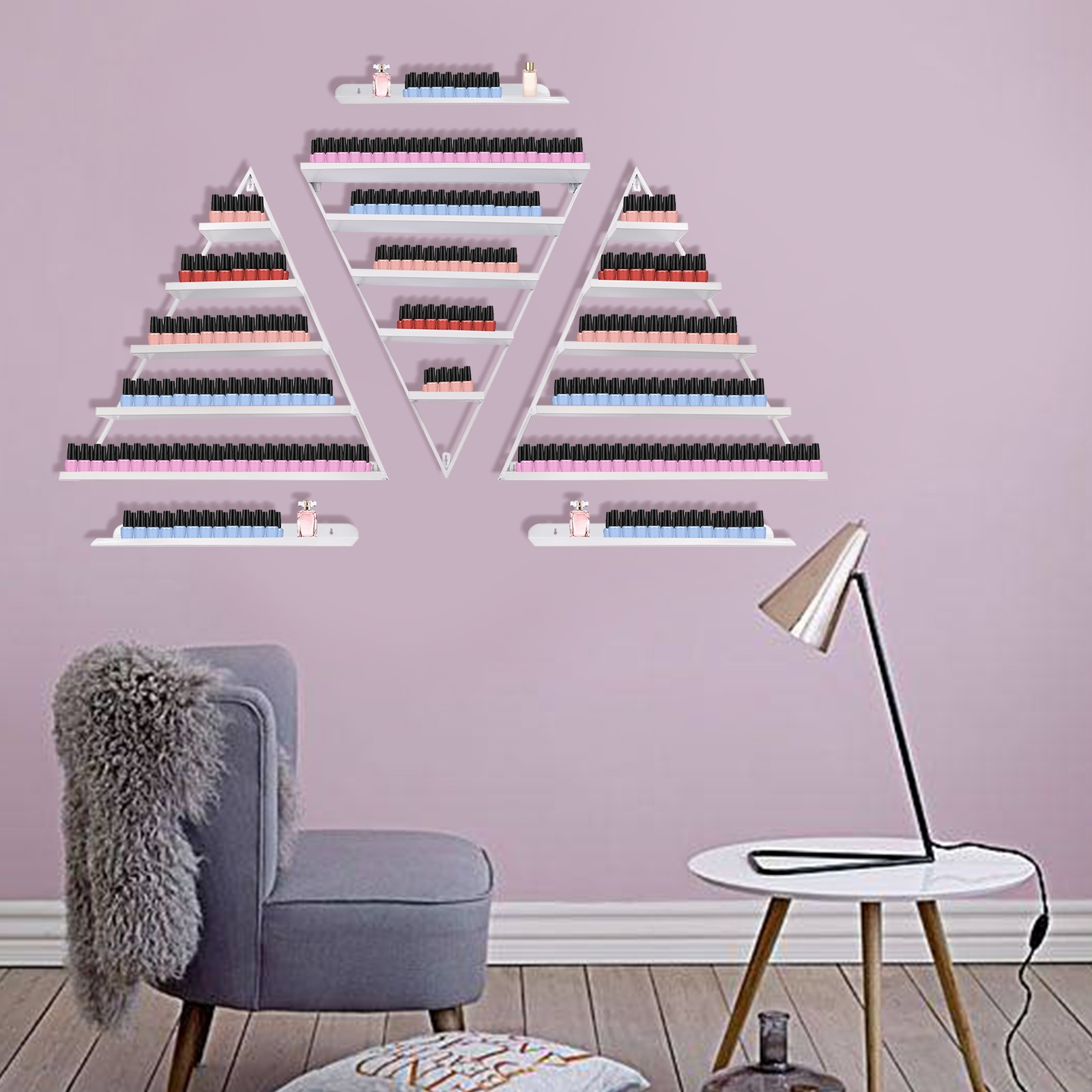 5 Tier Wall-Mounted Metal Nail Polish Display Rack Triangular Floating Shelves
