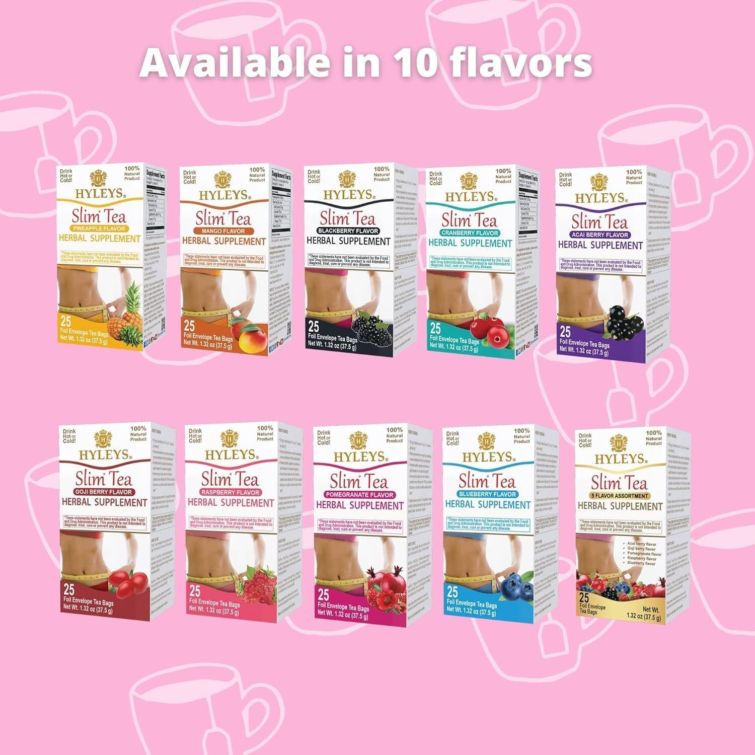 (2 PACK BUNDLE) Hyleys Slim Tea 50 CT Weight Loss Pineapple Supp (100 TEA BAGS)