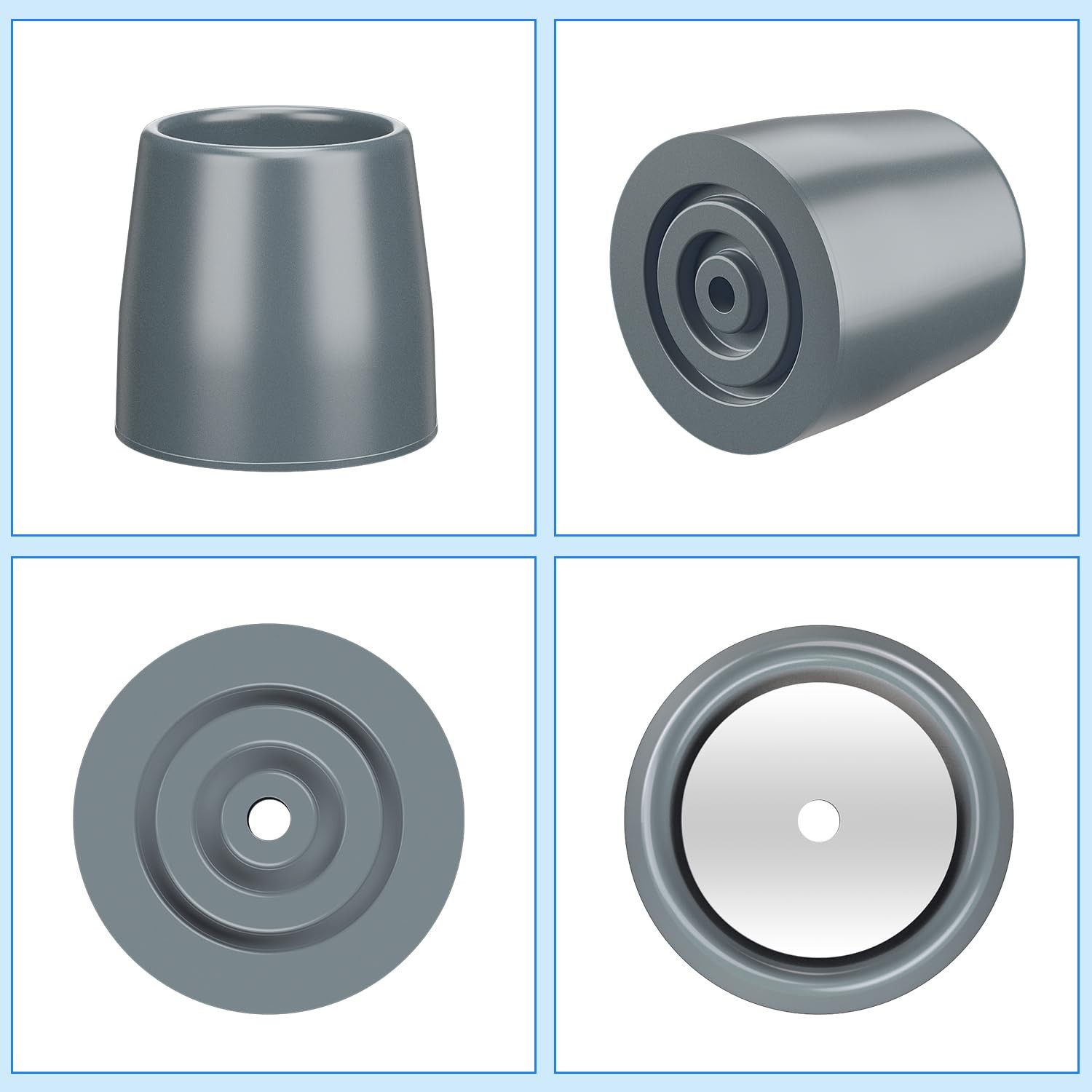 Pack of 4 Walker Tips 1 1/8in Rubber Non-Slip Replacement Feet w/ Metal Washer