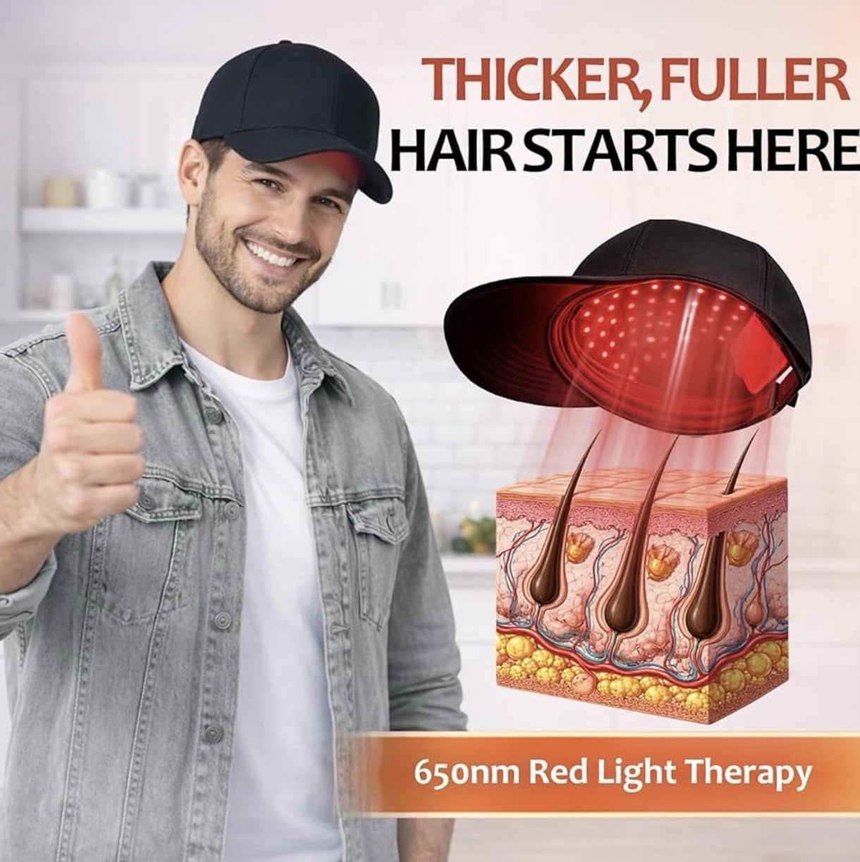 Red Light Therapy Hat Hair Growth Cap LED Blue Light Rechargeable