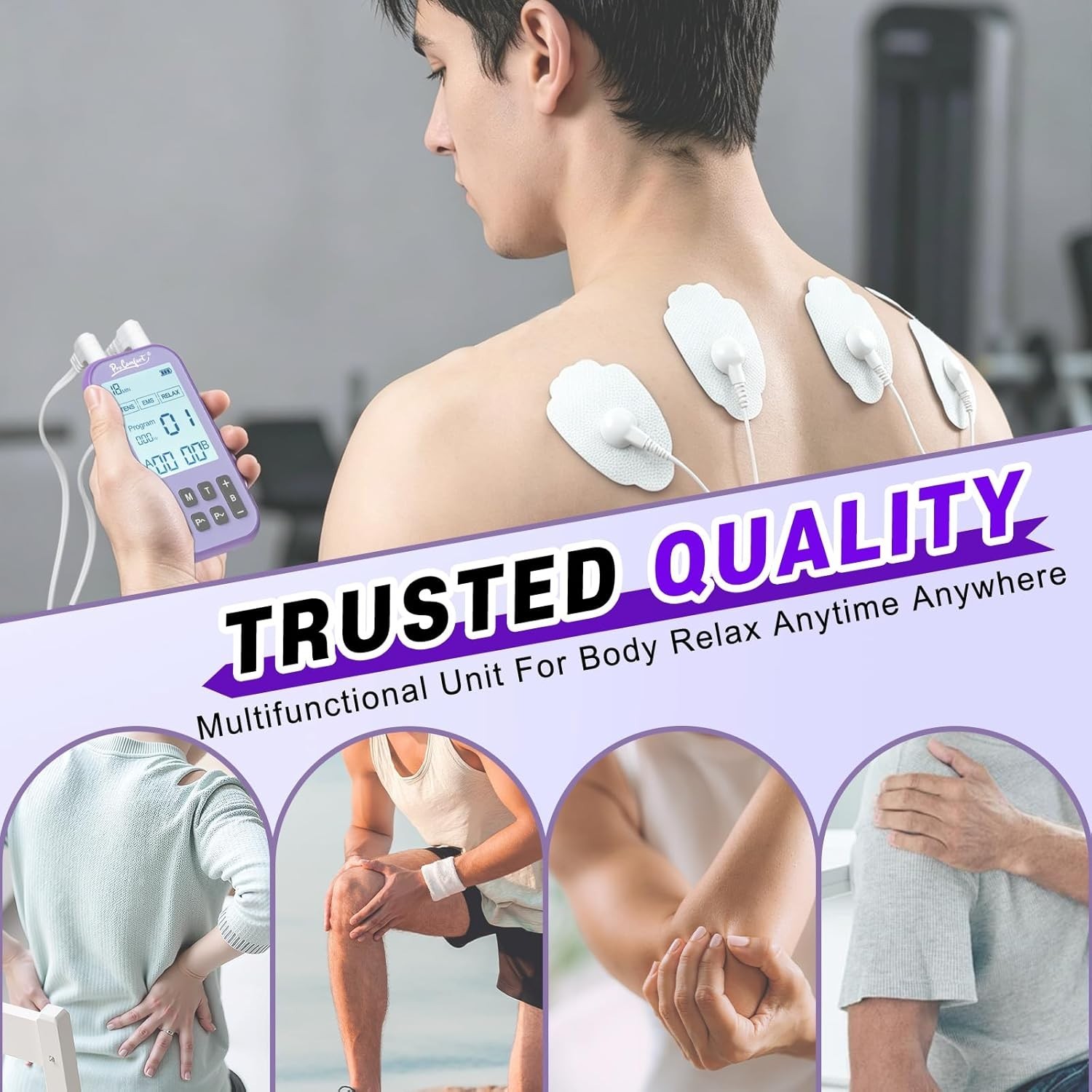 3-in-1 TENS EMS Muscle Stimulator Rechargeable Massager 10 Pads 60 Modes