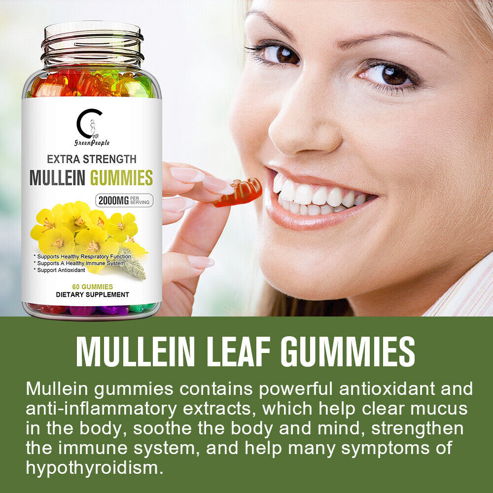 100% Natural Mullein Leaf Gummies Extra Strength Detox Cleanse Lung Health 60pcs